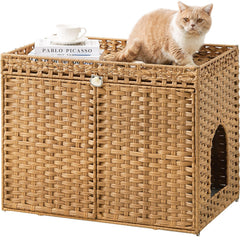 SETVSON cat litter box enclosure hidden-litter-box shows woven rattan for a clutter-free living space
