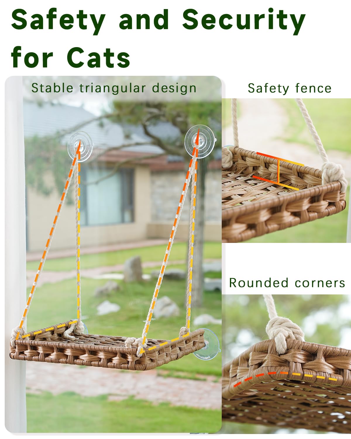 SETVSON cat window perch handwoven PE rattan adds natural style and breathability