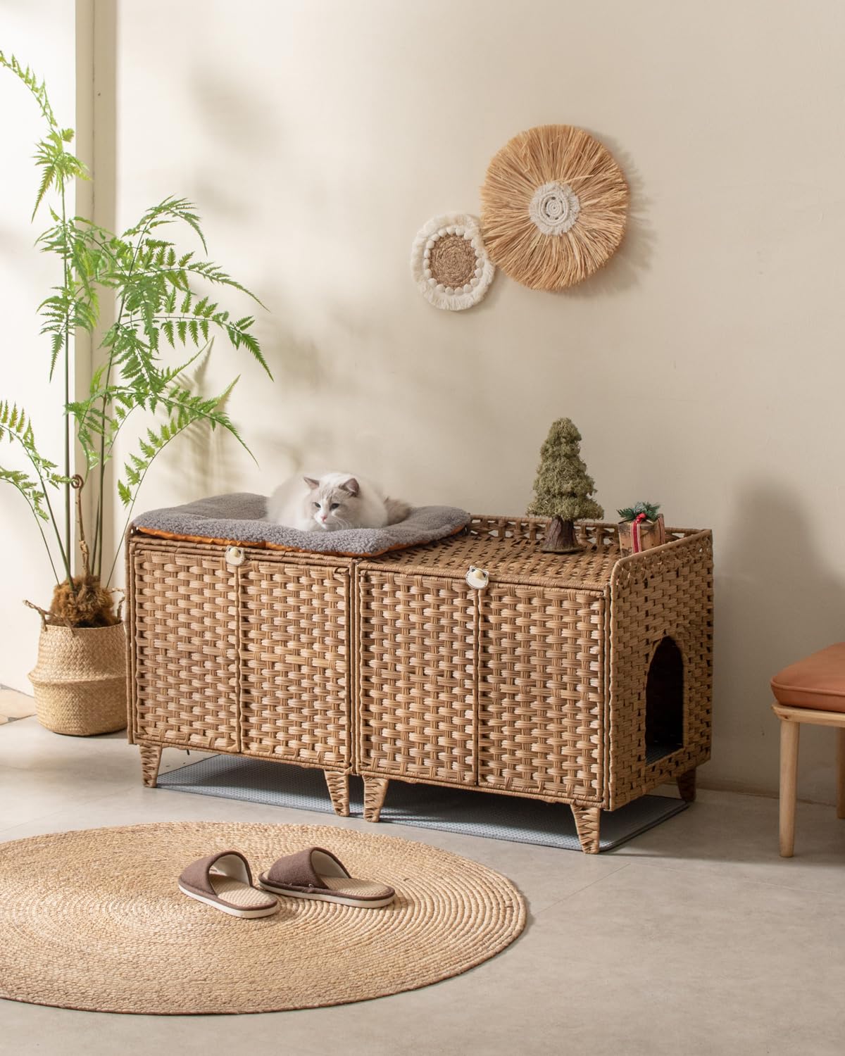 SETVSON double litter box furniture with doors provides private space for two cats.