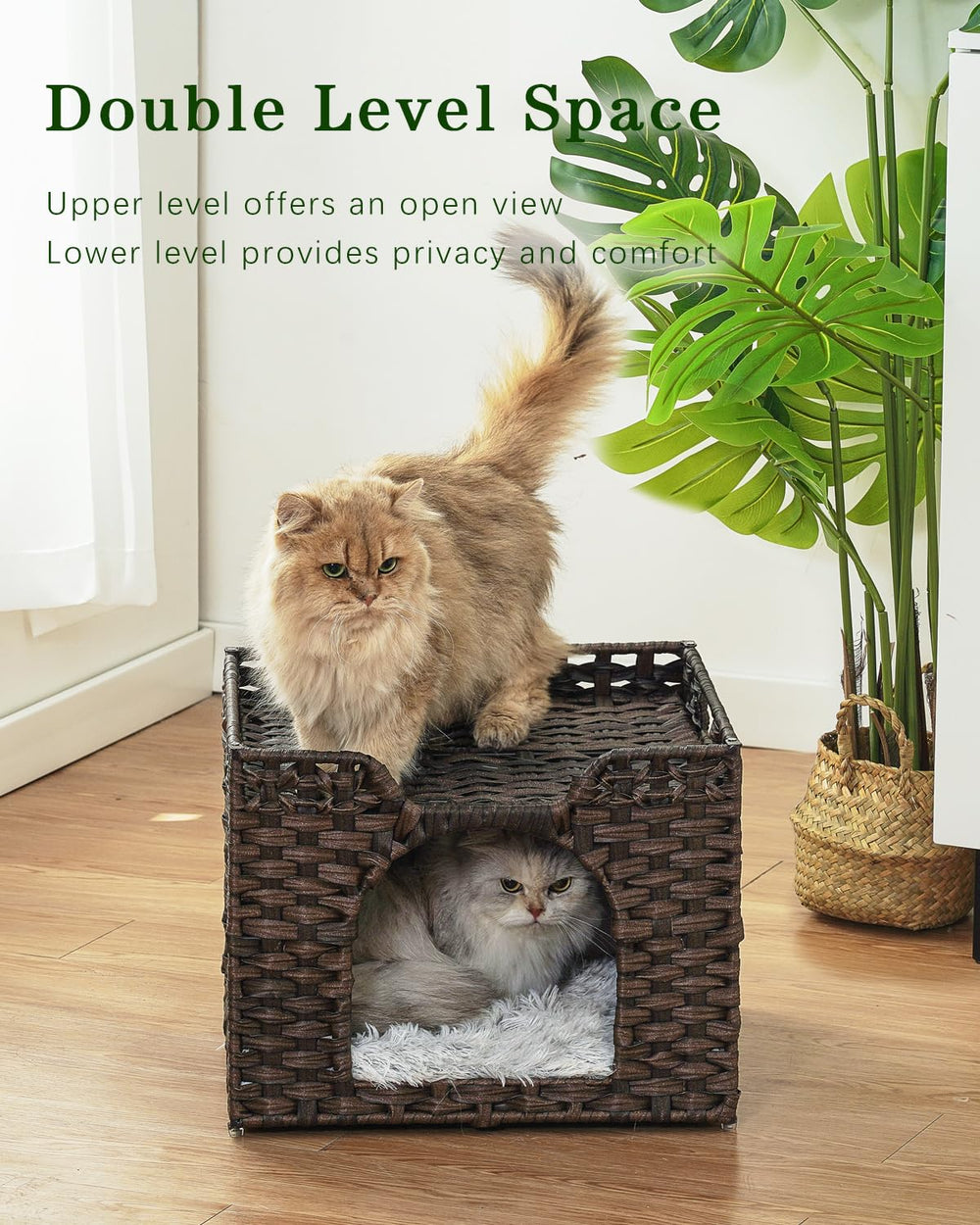 SETVSON handwoven-rattan cat cave highlights breathable comfort for year-round use.
