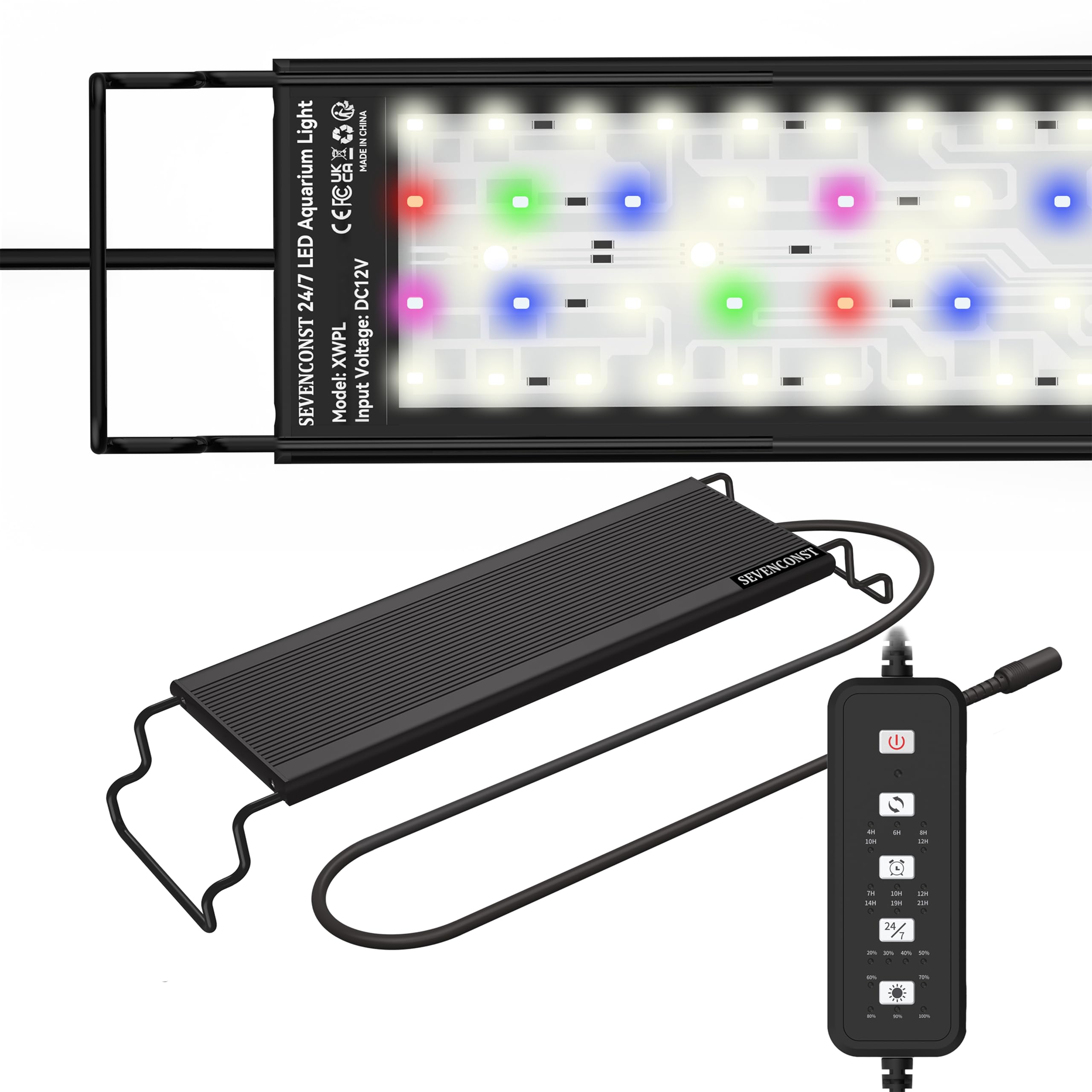 SevenCONST 24/7 mode aquarium light with full-spectrum glow for thriving aquatic plants.