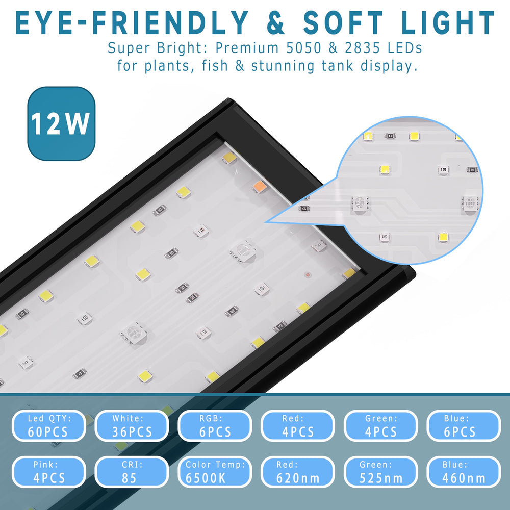 SevenCONST adjustable brightness aquarium light with memory for customizable day-night visuals.