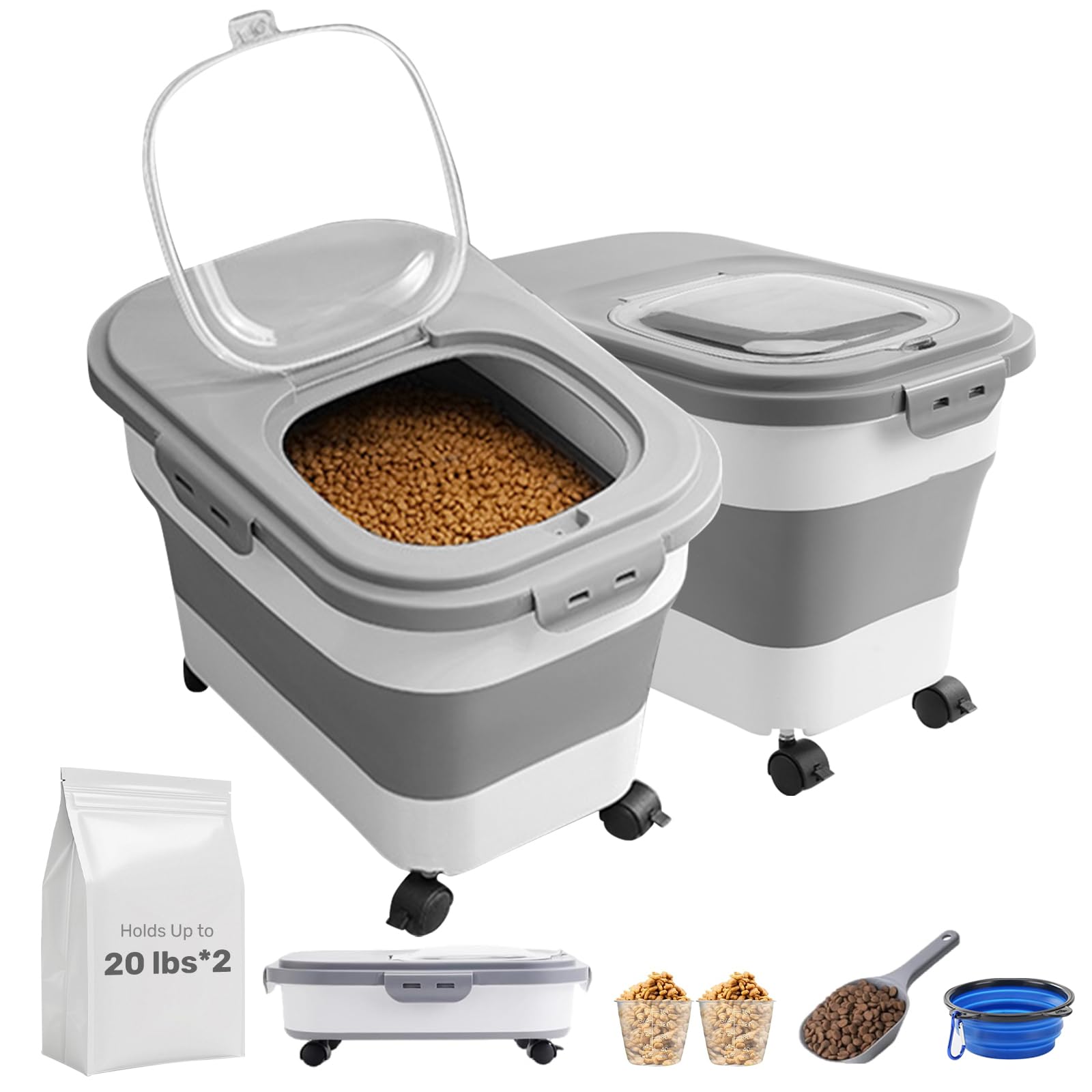 SEWIU dog food storage container 2pack open full shows ample dry food capacity