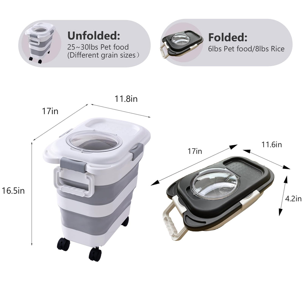 SEWIU collapsible dog food storage design saves space when not in use