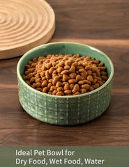 Seyatoo ceramic dog bowl 6.5-inch diameter demonstrates 3-cup food capacity