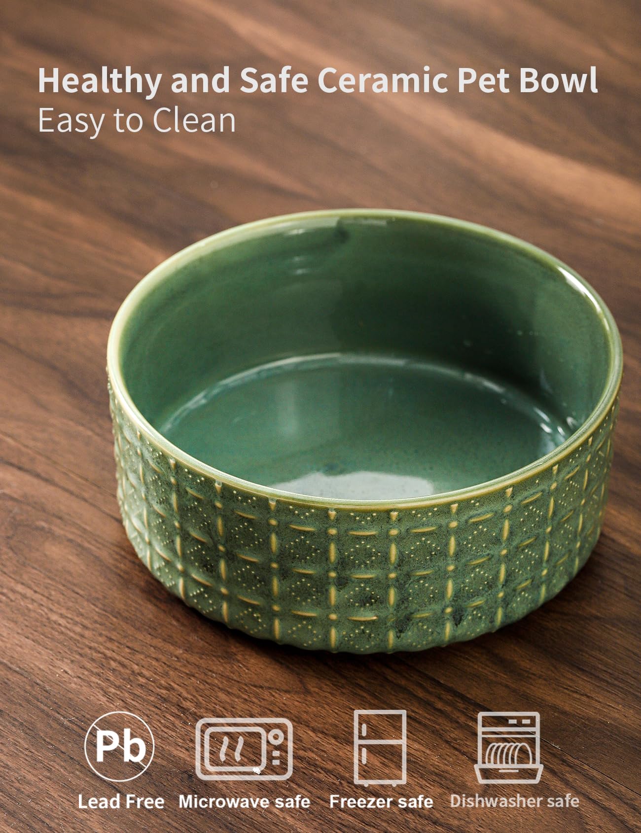 Seyatoo ceramic dog bowl green side view shows comfortable feeding height