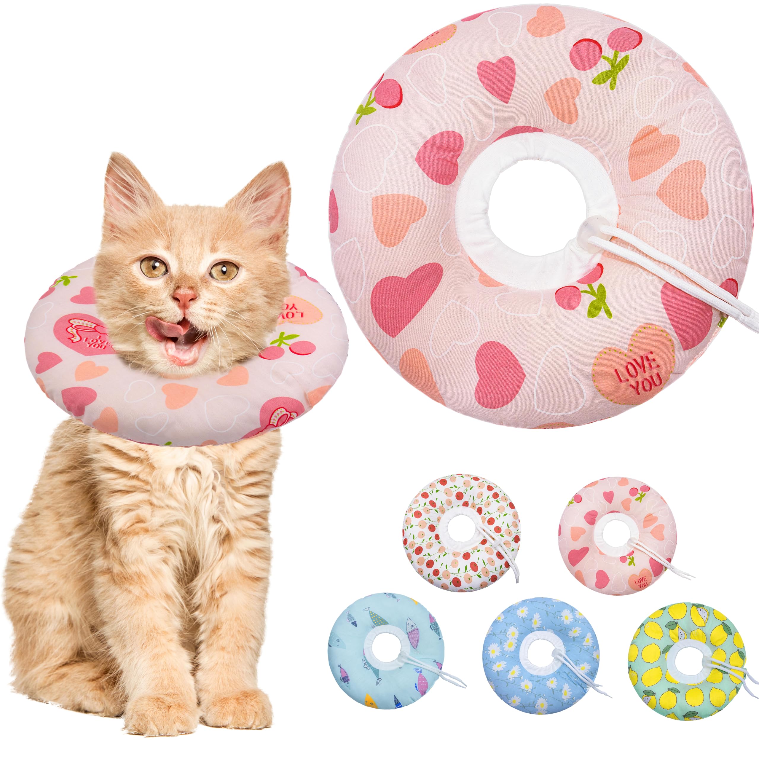Seyezo cat cone pink heart front view protects wounds while cat moves freely