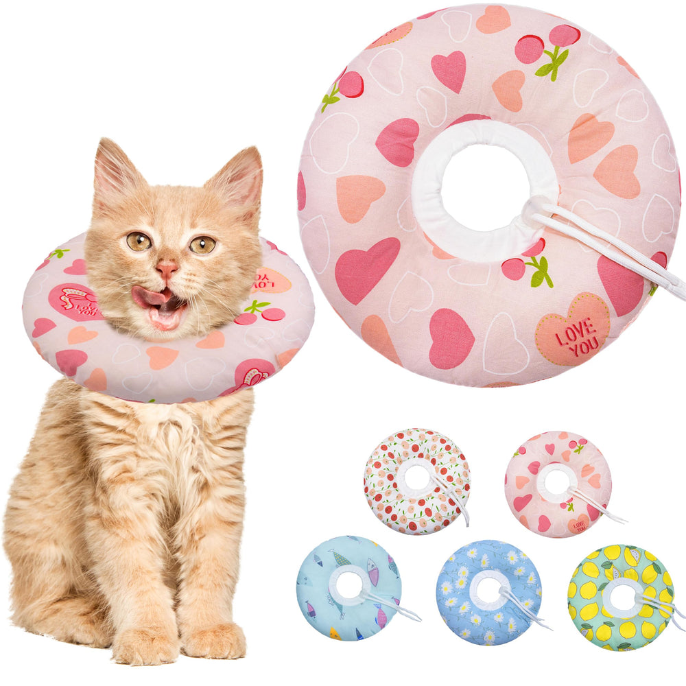 Seyezo cat cone pink heart front view protects wounds while cat moves freely