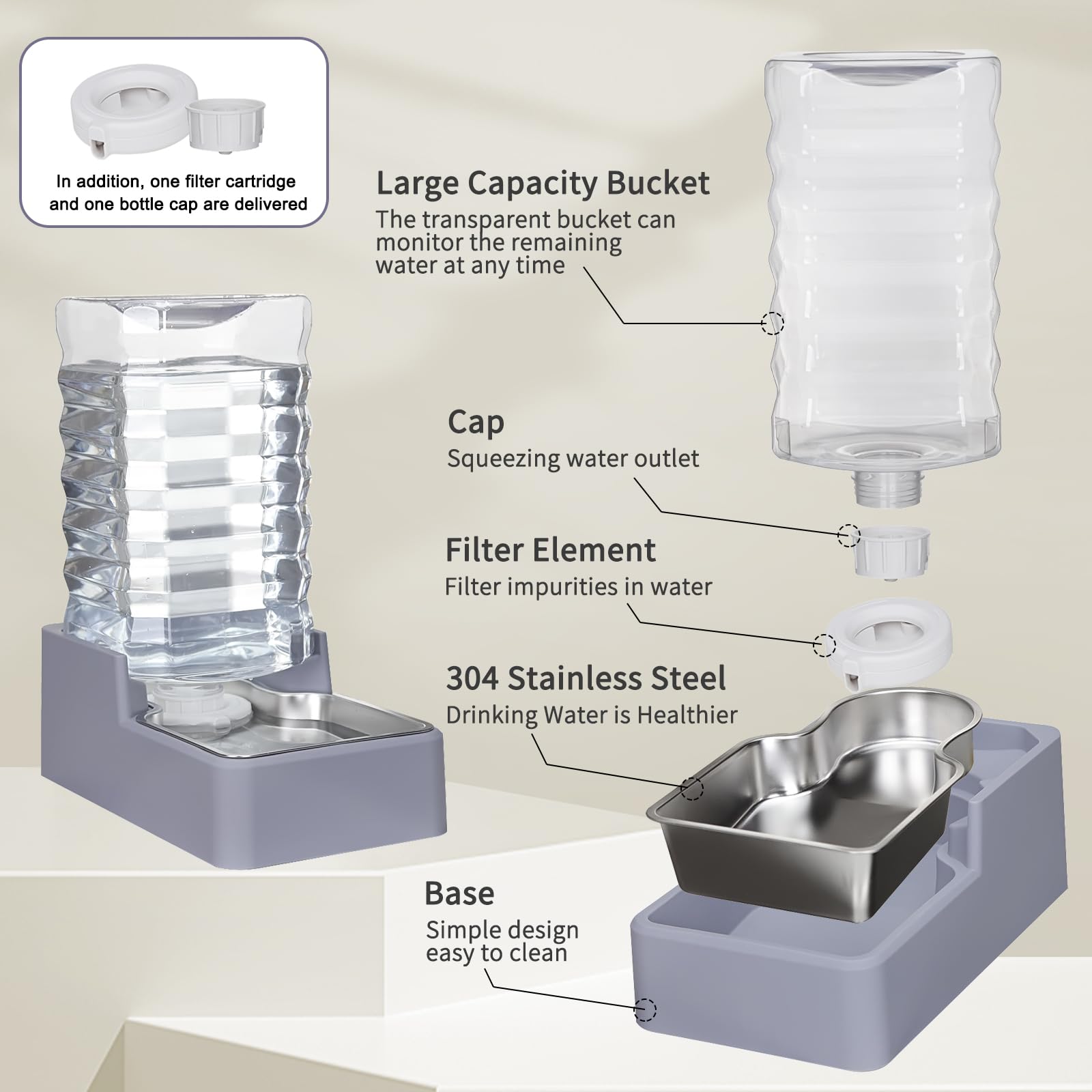 Sfozstra 304 stainless-steel bowl detail highlights durable, rust-free, hygienic drinking surface.