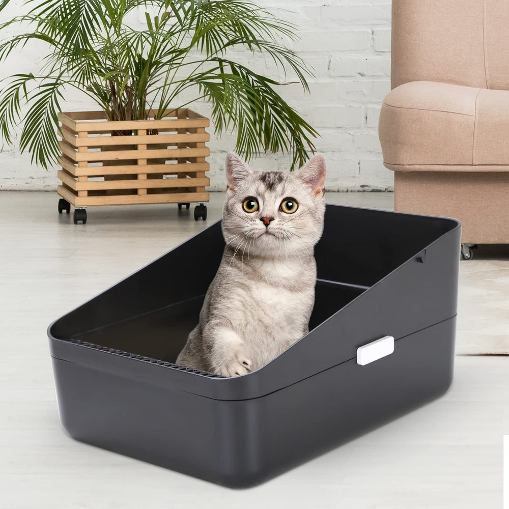 Sfozstra black open-top litter box with high sides on flat surface.