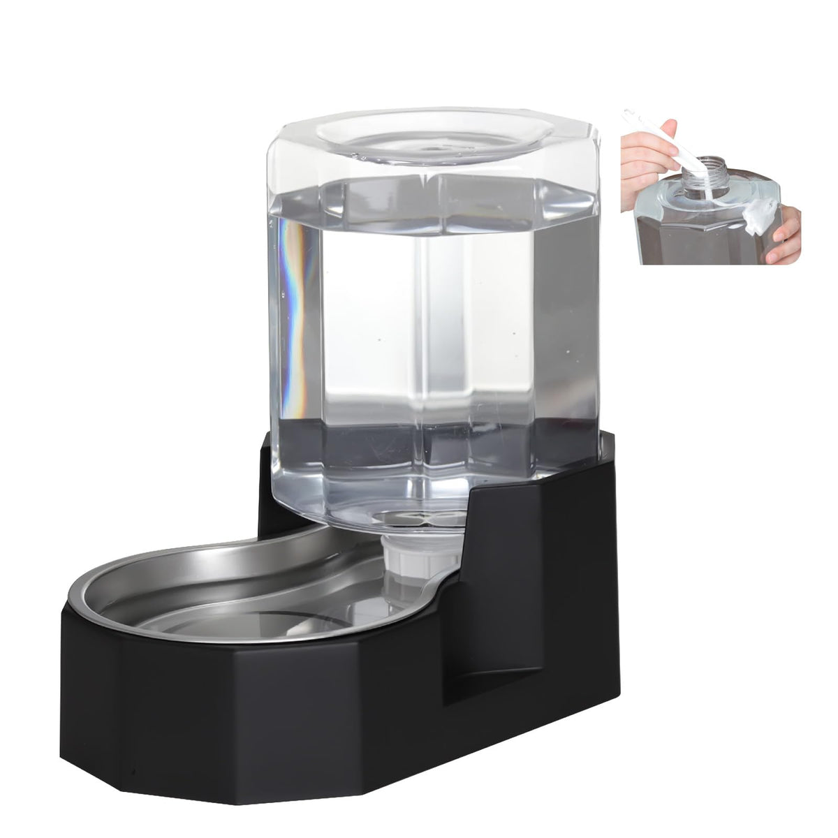 Sfozstra gravity water bowl dispenser 5L, stable setup for large pets.
