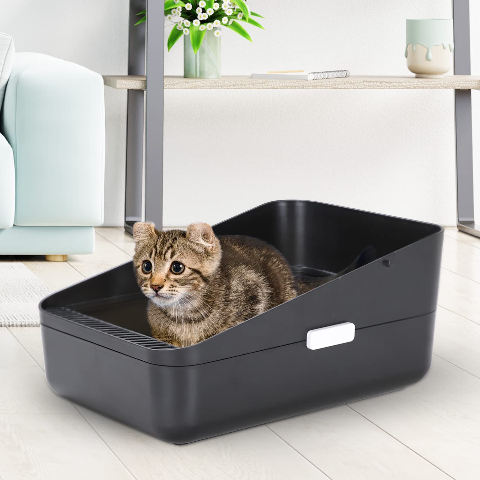Sfozstra Open Litter Box BPA-free ABS design ensures durable, safe daily use