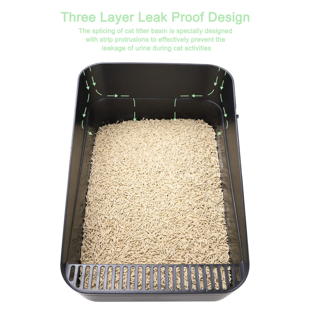Sfozstra Open Litter Box side view shows easy access and mess containment in a compact space