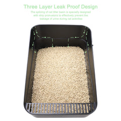 Sfozstra Open Litter Box side view shows easy access and mess containment in a compact space