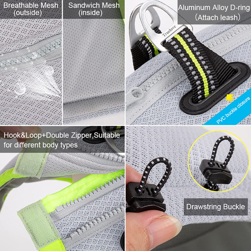 SGODA dog cooling vest zipper adjustment close up showing snug neck and size control
