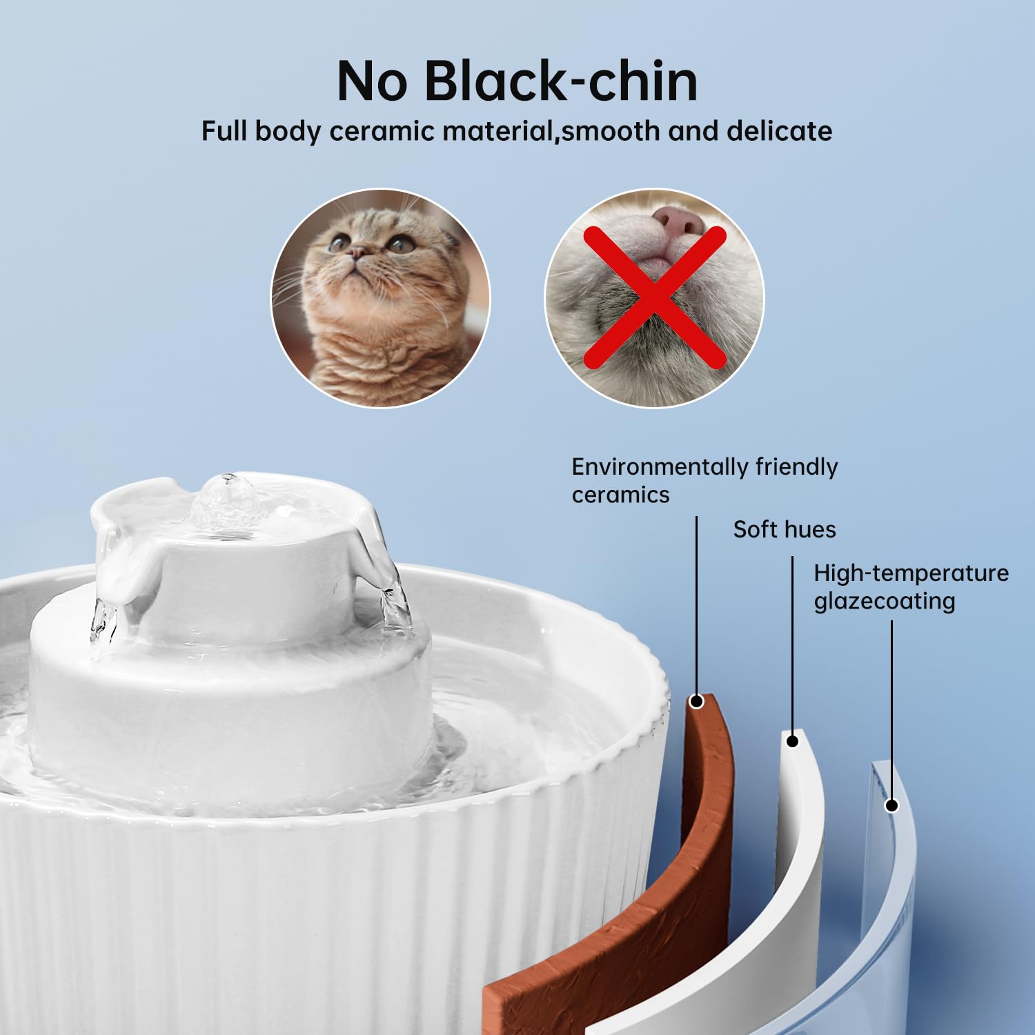 SgurFin ceramic fountain is easy to clean, reducing daily maintenance.