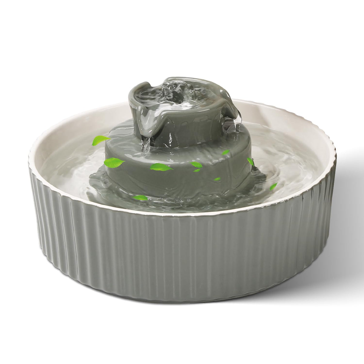 SgurFin ceramic cat water fountain top view shows quiet operation.