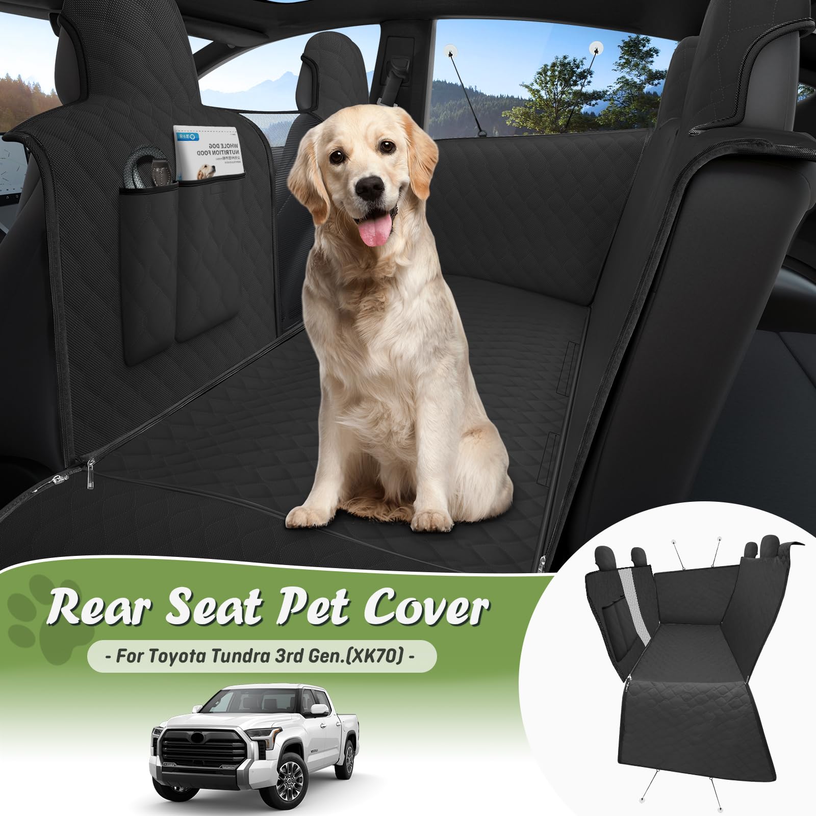 Shademax Tundra rear-seat cover during side installation around headrests.