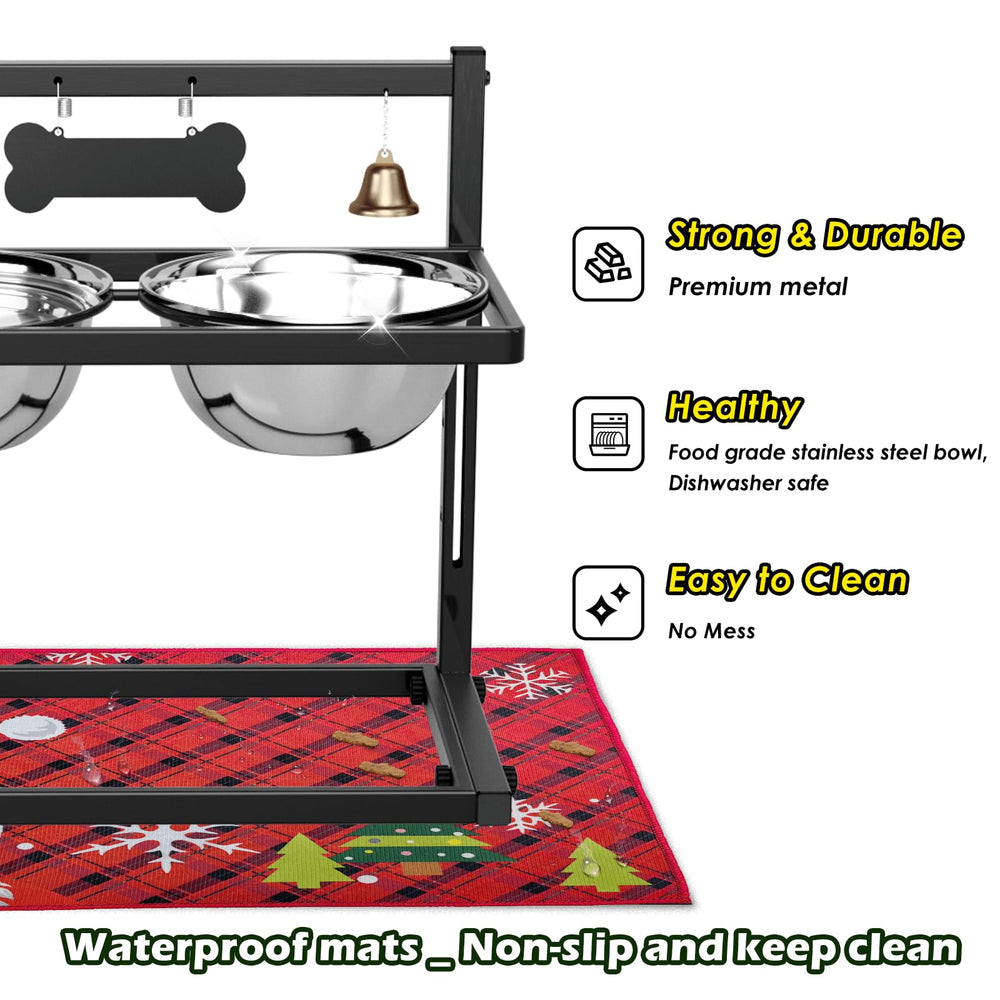 SHAINFUN Christmas elevated feeder stand with dog eating demonstrating slow feeding concept