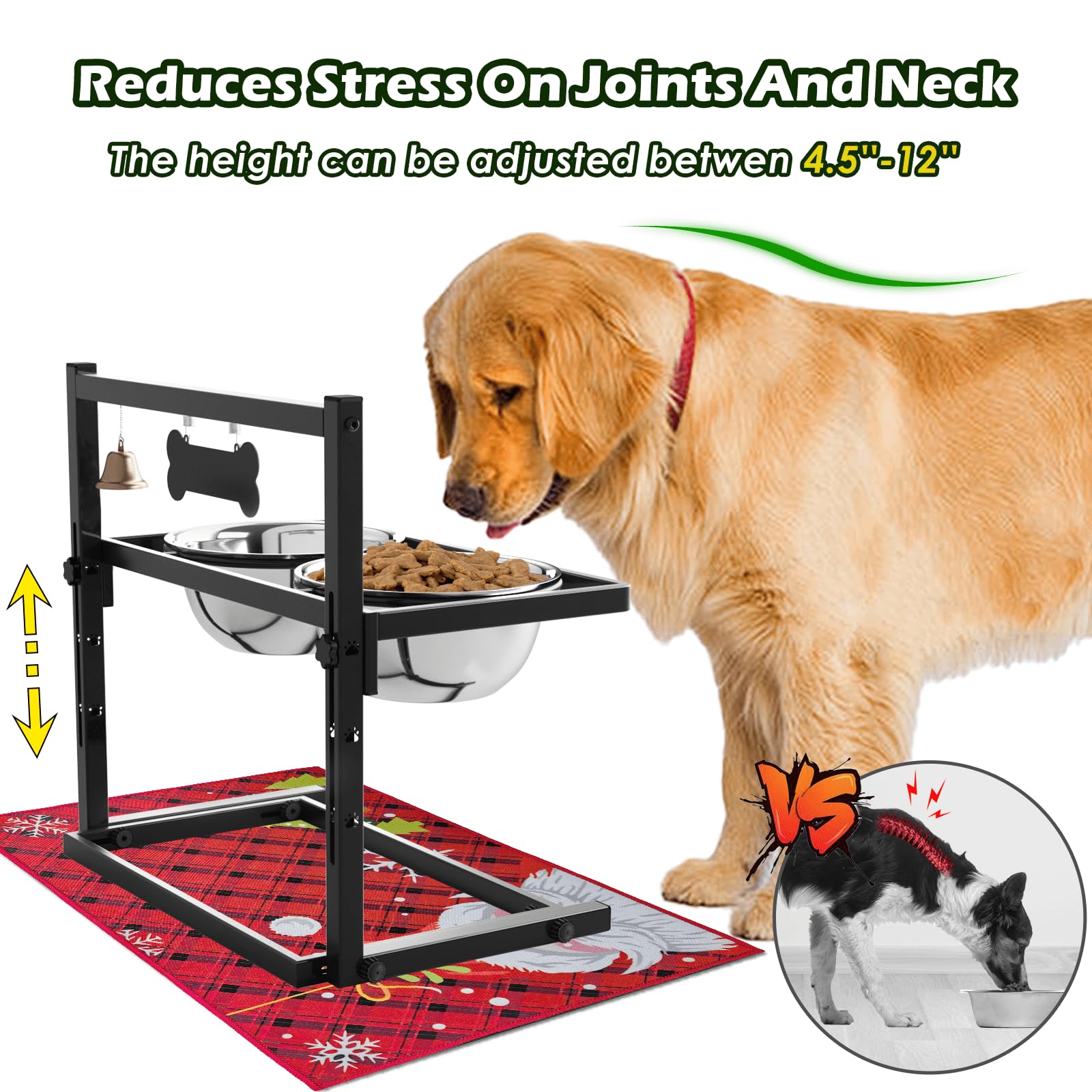 SHAINFUN Christmas elevated feeder stand front view showing adjustable height