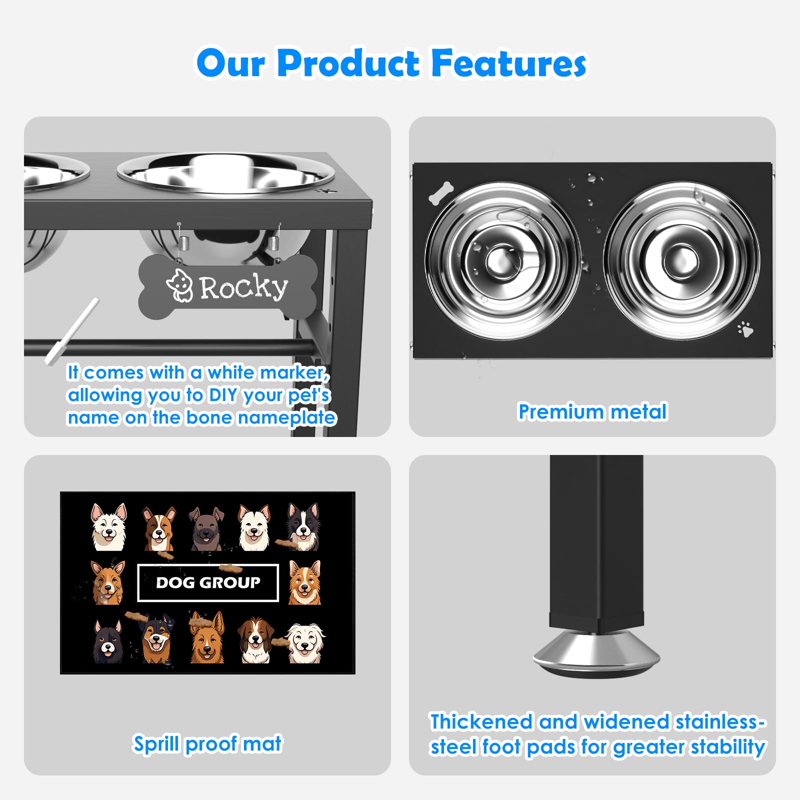 SHAINFUN dog bowl stand for assembly shows sturdy rust-free metal construction.