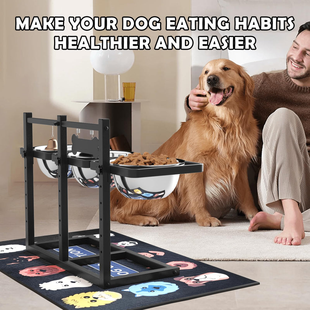 Side-by-side dogs using SHAINFUN elevated stand for meals