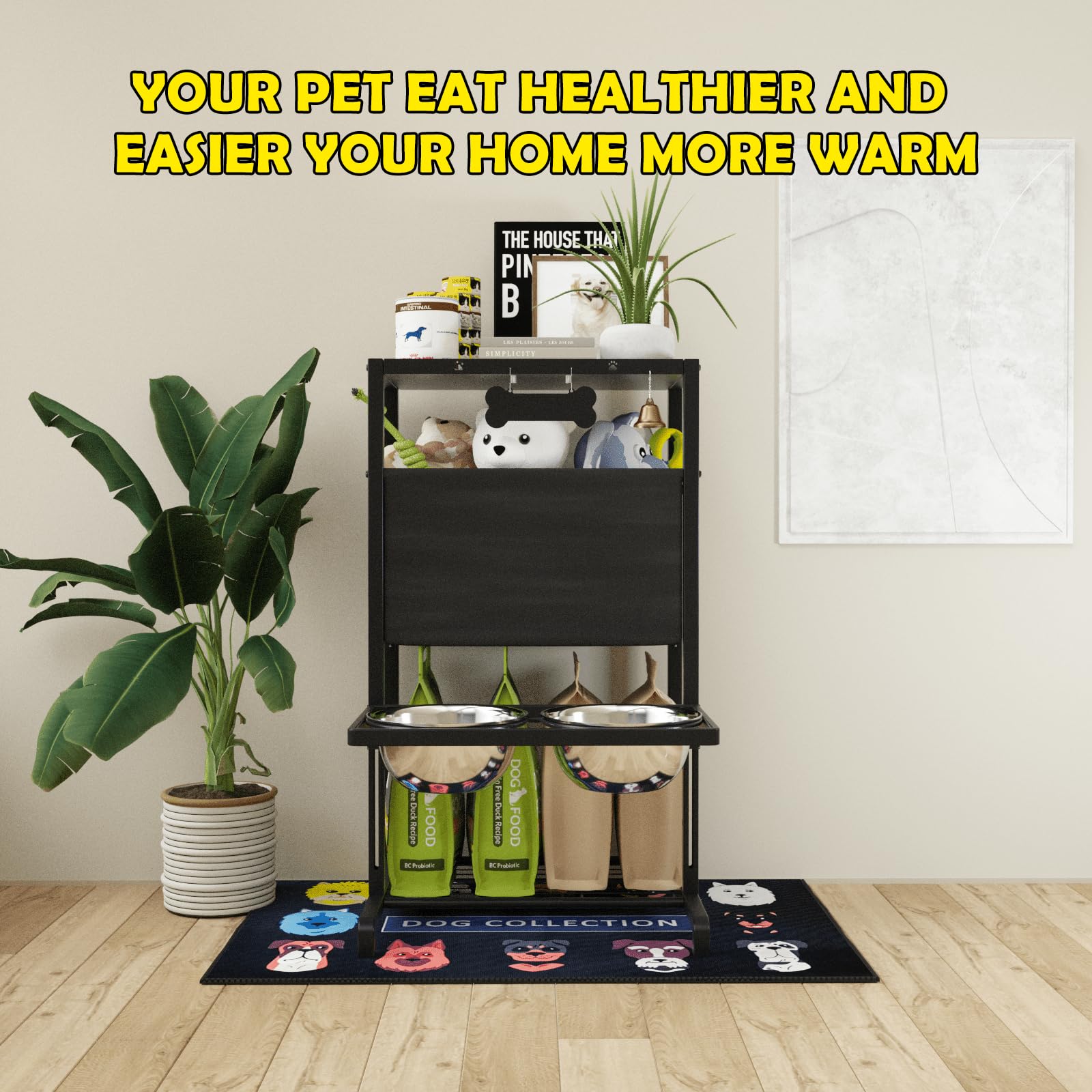 SHAINFUN elevated dog bowls easy assembly image invites quick setup and use.