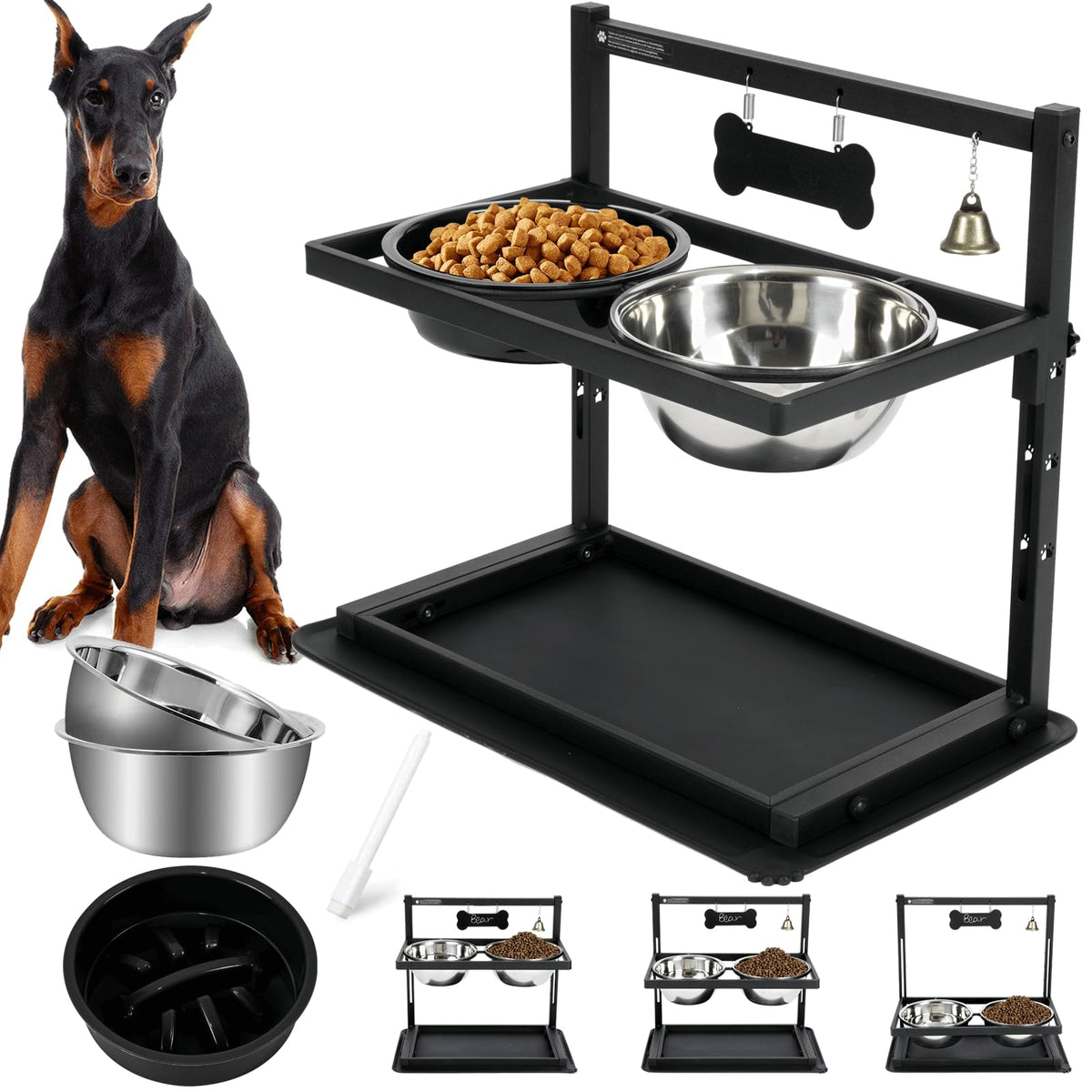 SHAINFUN elevated dog bowls stand in black reduces neck strain during meals