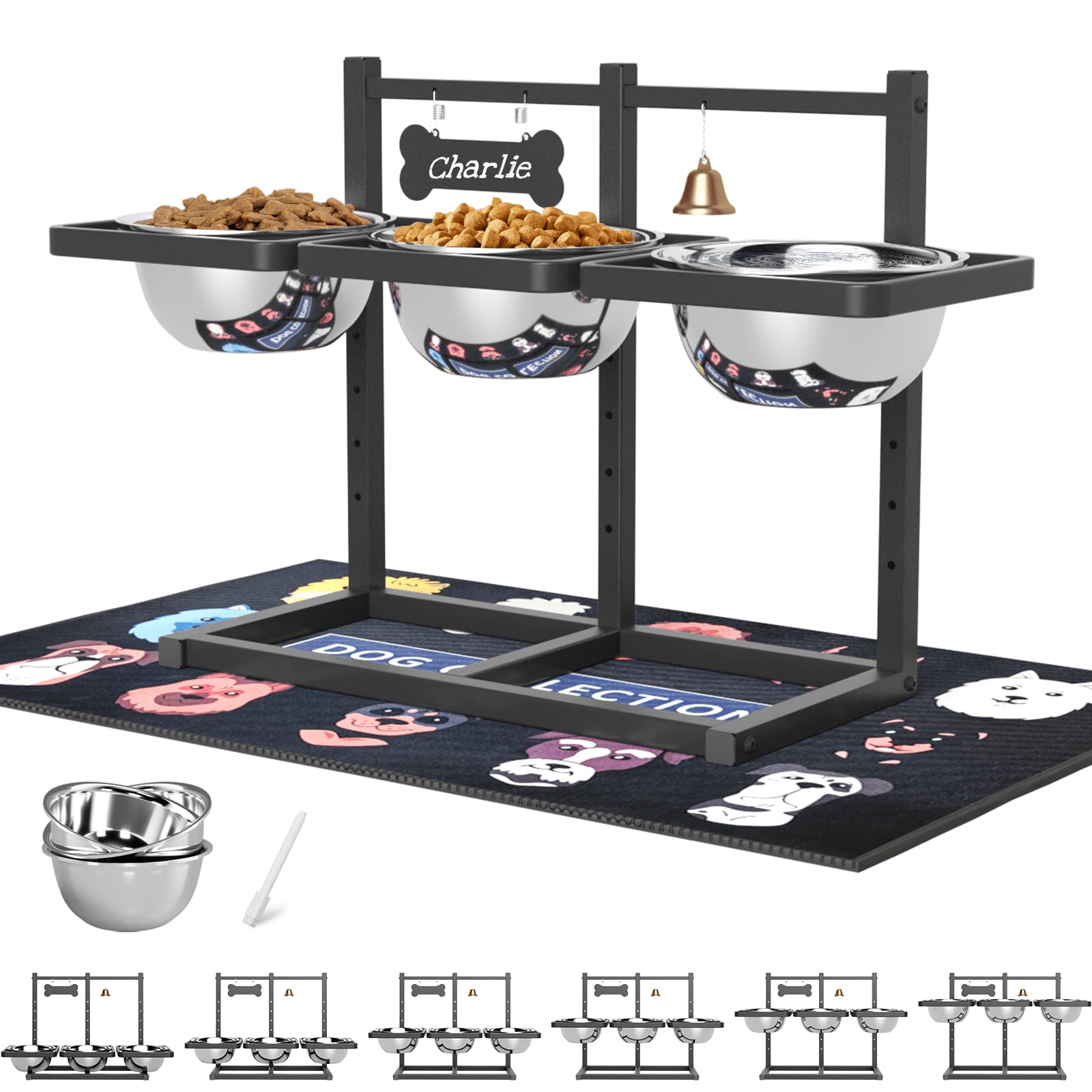 SHAINFUN elevated dog bowls stand set up for multi-dog feeding