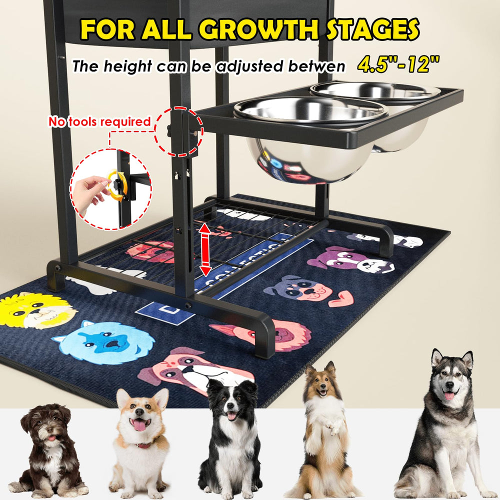 SHAINFUN elevated dog bowls storage shelf emphasizes convenient place for bowls and snacks.
