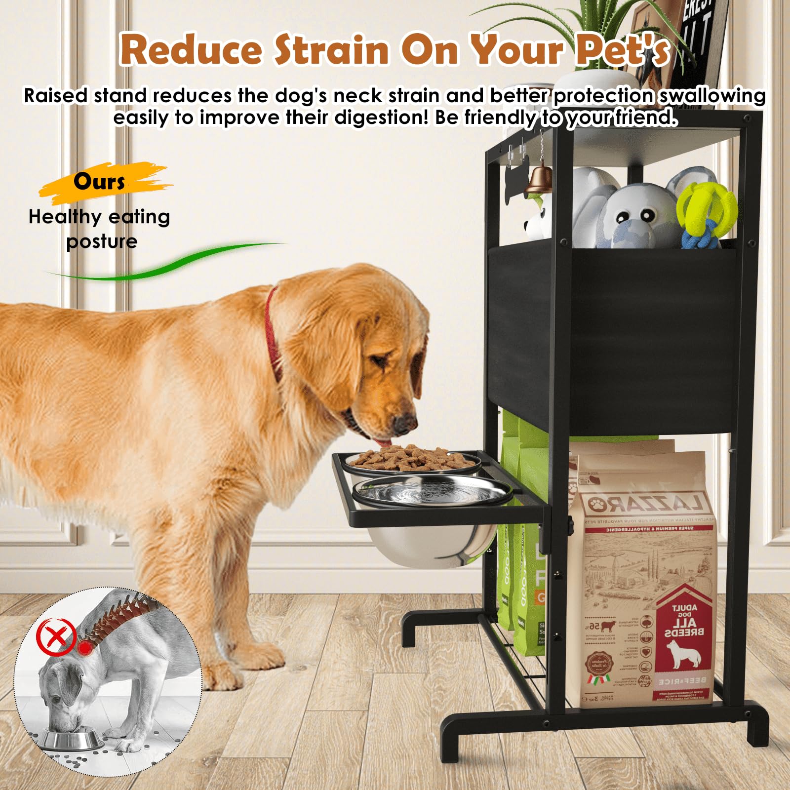 SHAINFUN height-adjustable dog bowl shows smooth rising capability for growing pets