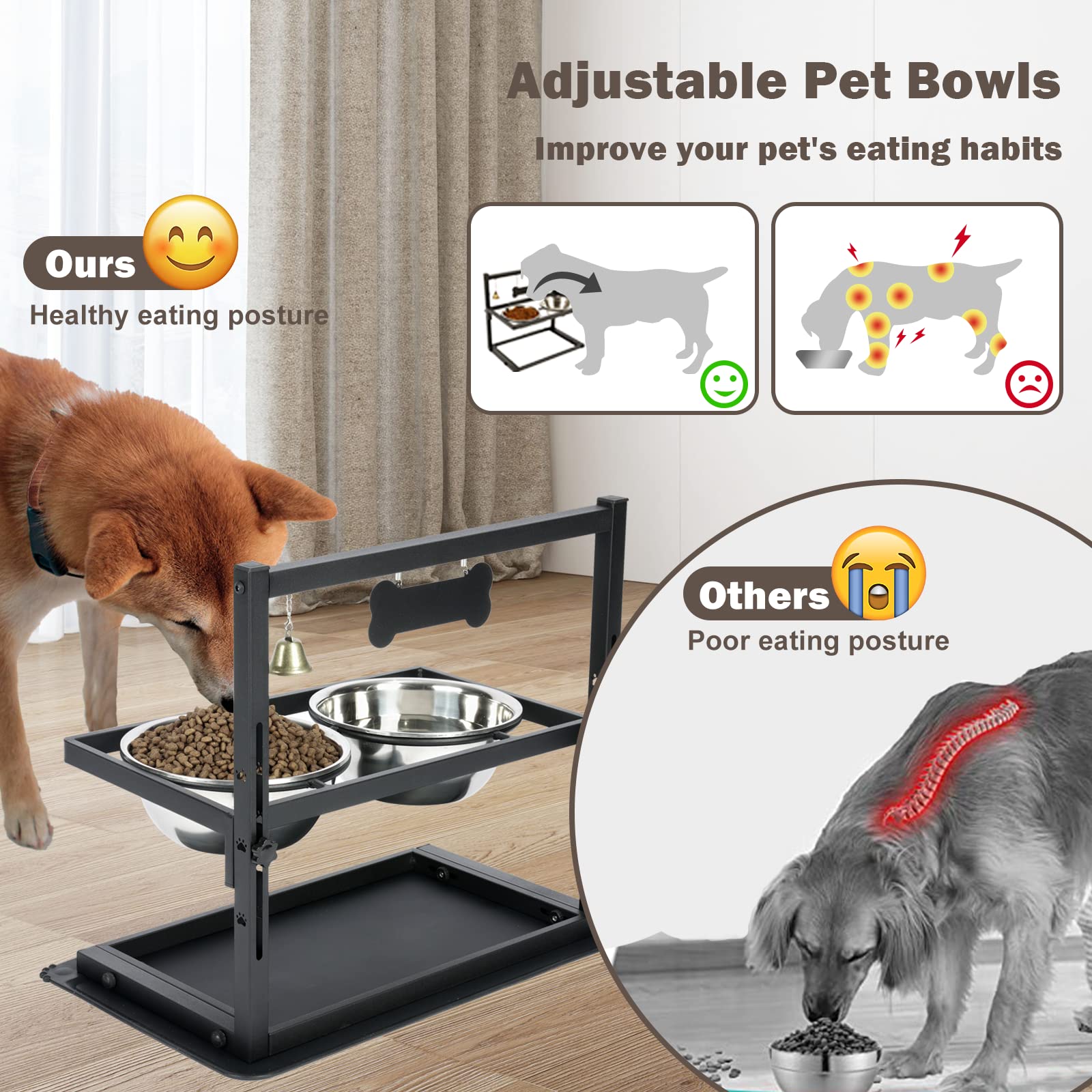 SHAINFUN adjustable non-slip stand keeps bowls steady during meals