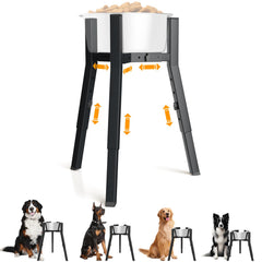 SHAINFUN Raised Dog Bowl Stand shows adjustable height and width for comfortable feeding.