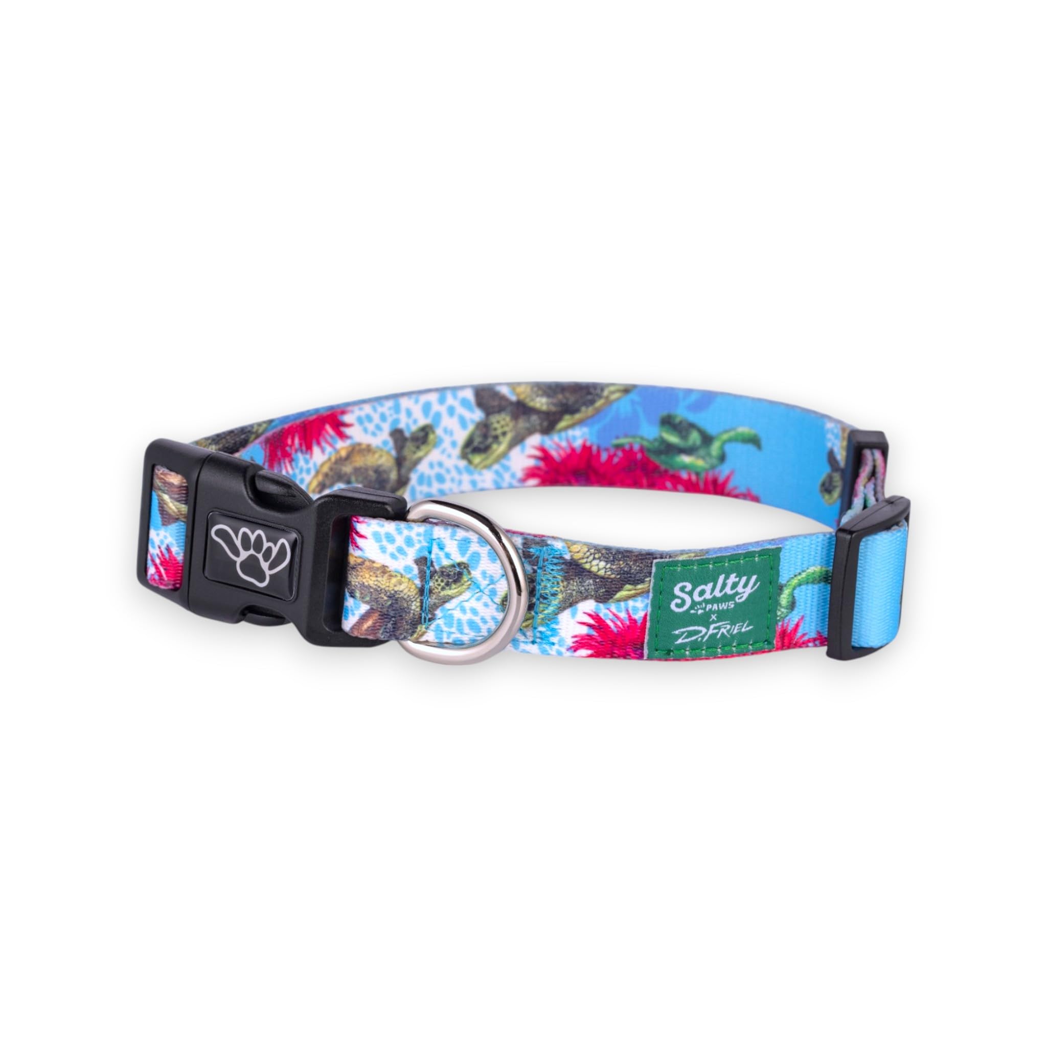 Shaka's Salty Paws mahi-mahi-sailfish collar features marine art for outdoor adventures.