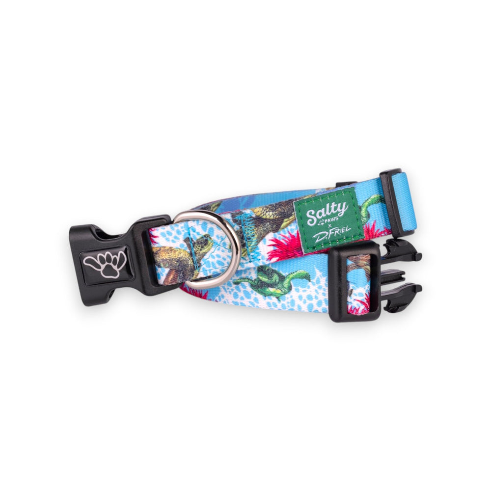 Shaka's Salty Paws quick-release-buckle collar offers easy one-handed on-off.