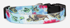 Shaka's Salty Paws tropical Hawaiian dog collar brightens beach trips.