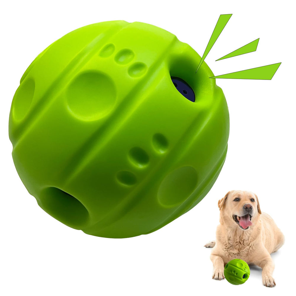 Shake and Laugh dog ball with concave lines providing easy grip during play.