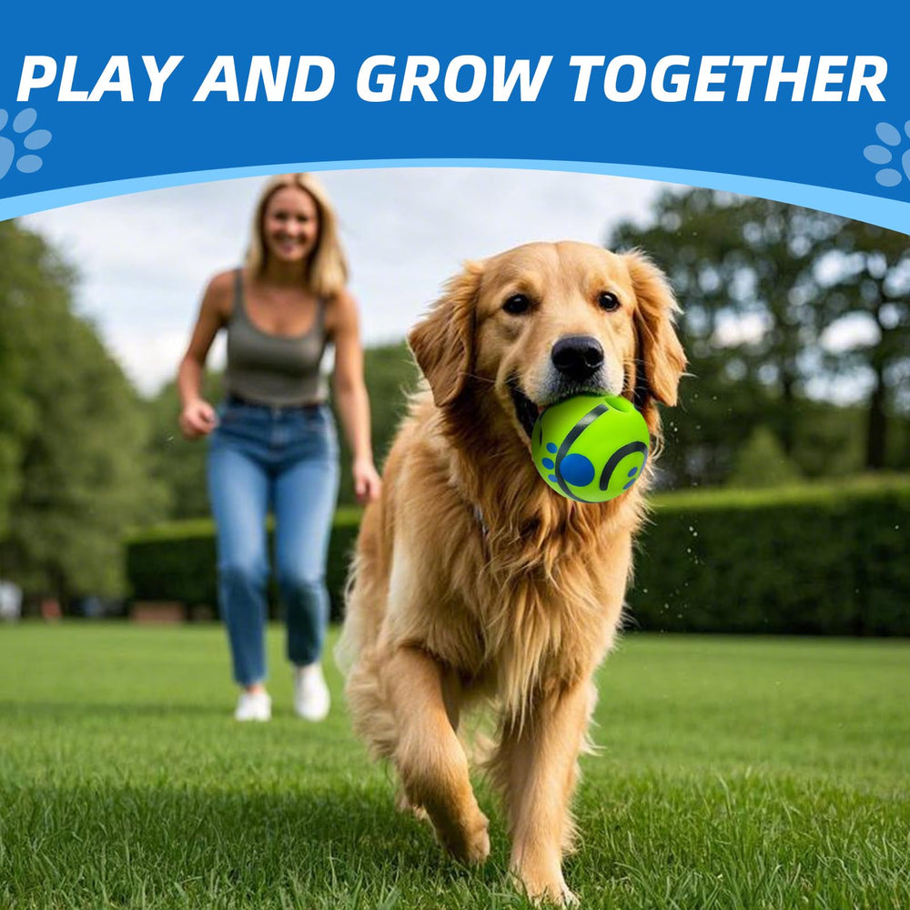 SHAKE AND LAUGH dog ball depressed surface helps dogs pick up easily