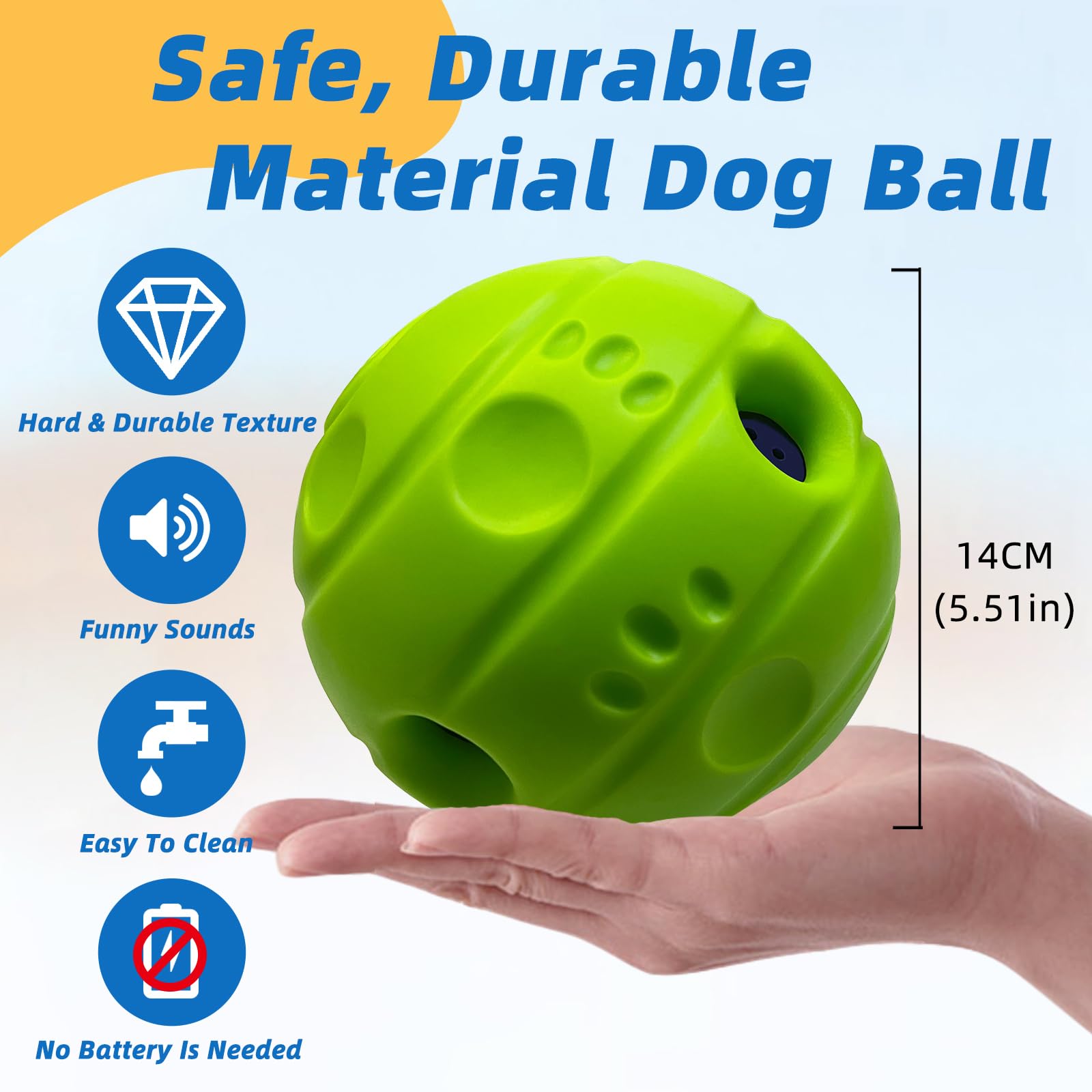 Shake and Laugh dog ball contains whistle tubes for gibbering sounds during rolling.