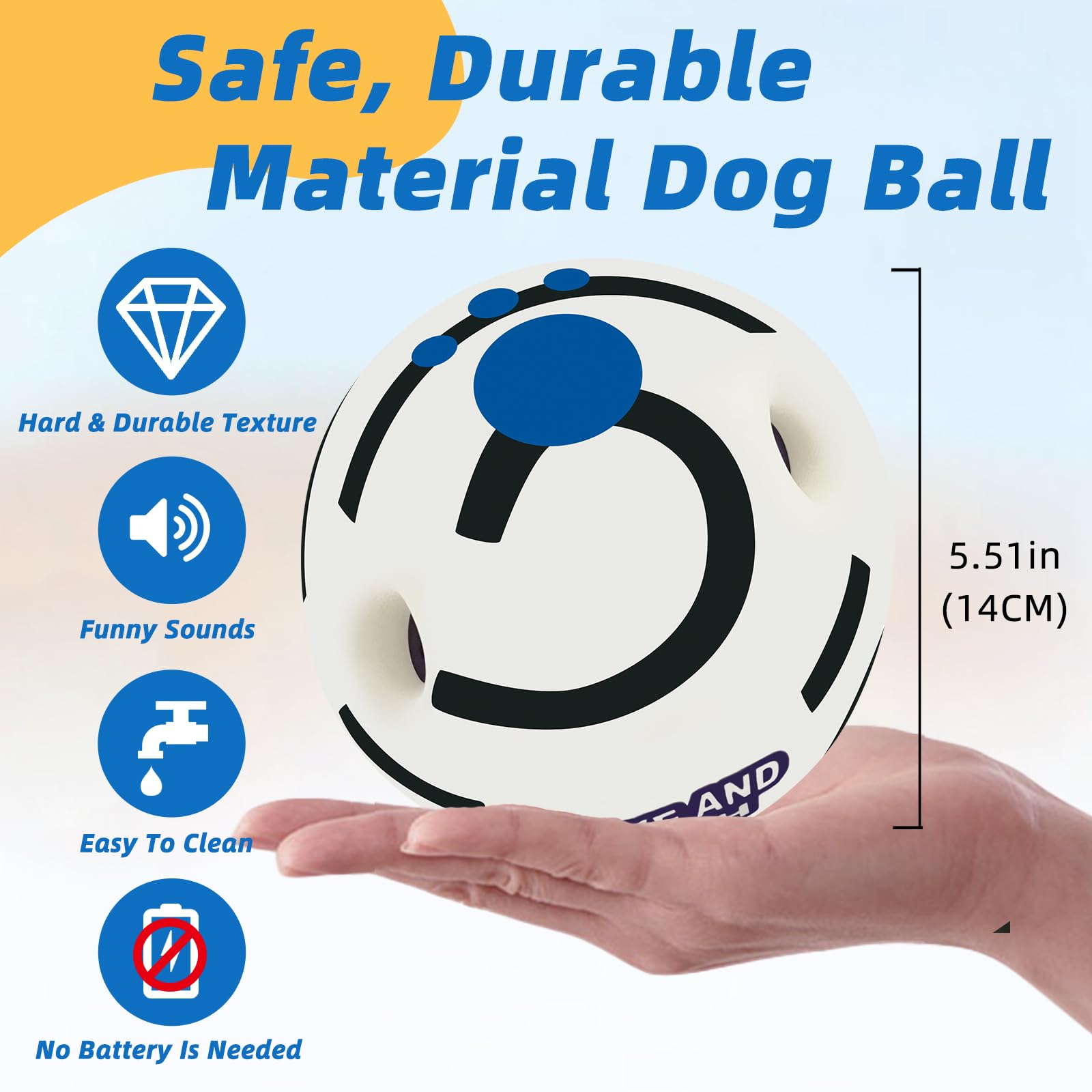 SHAKE AND LAUGH glow-dog-ball-xl no-battery design powers playful sounds.