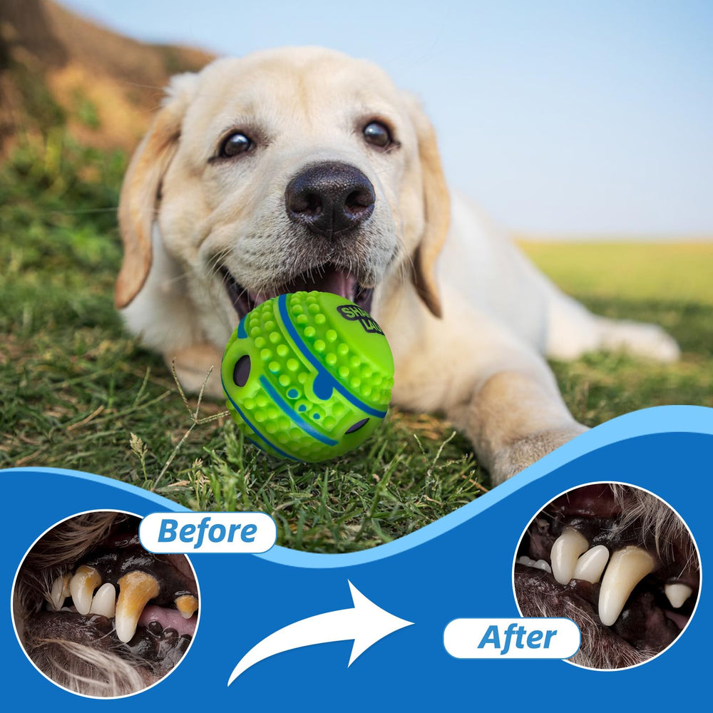 SHAKE AND LAUGH spiky ball bite-resistant construction withstands rough chewing during workouts.