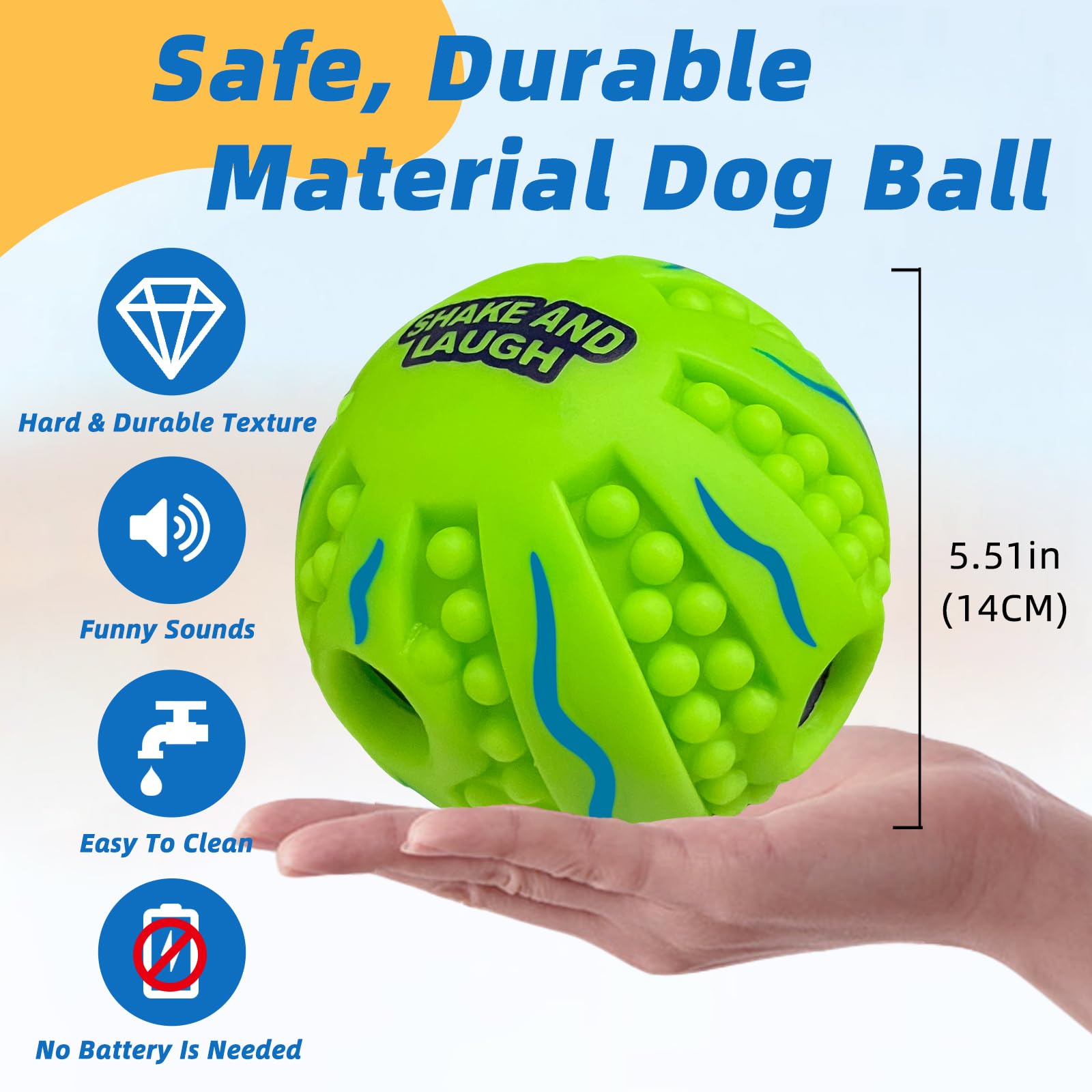 SHAKE AND LAUGH Spiky Ball in durable non-toxic PVC material.