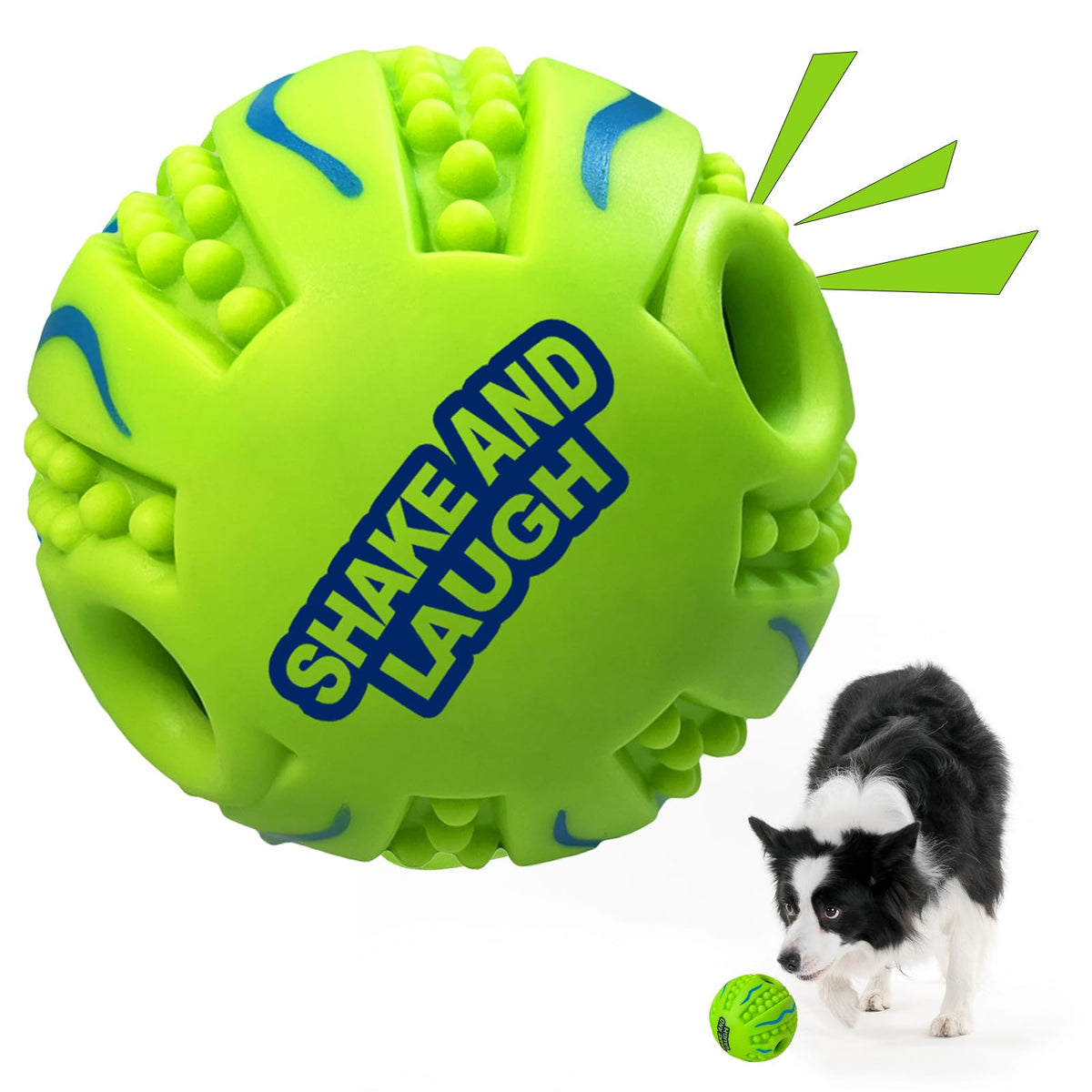 SHAKE AND LAUGH spiky-ball front-view highlighting textured spikes for engaging chew play.