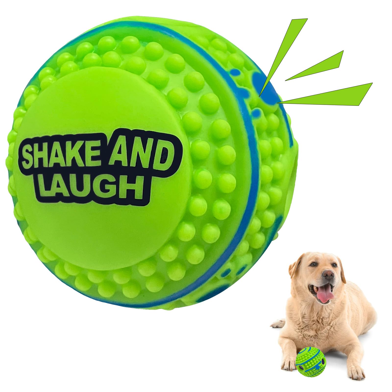 Shake and Laugh spiky-ball teeth-cleaning closeup shows spike design that aids cleaning during play.