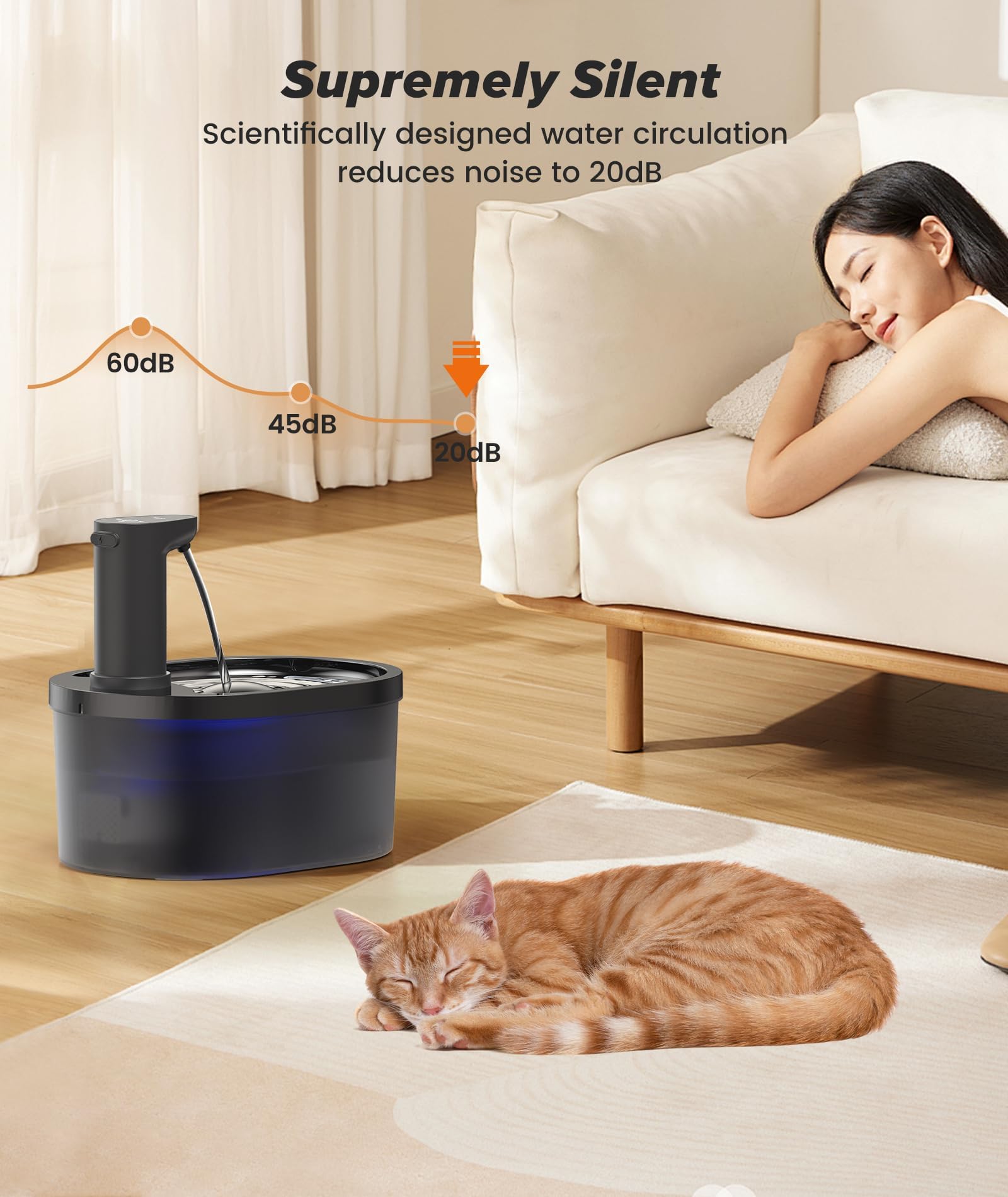 Shandus wireless cat water fountain induction mode close up hands off hydration