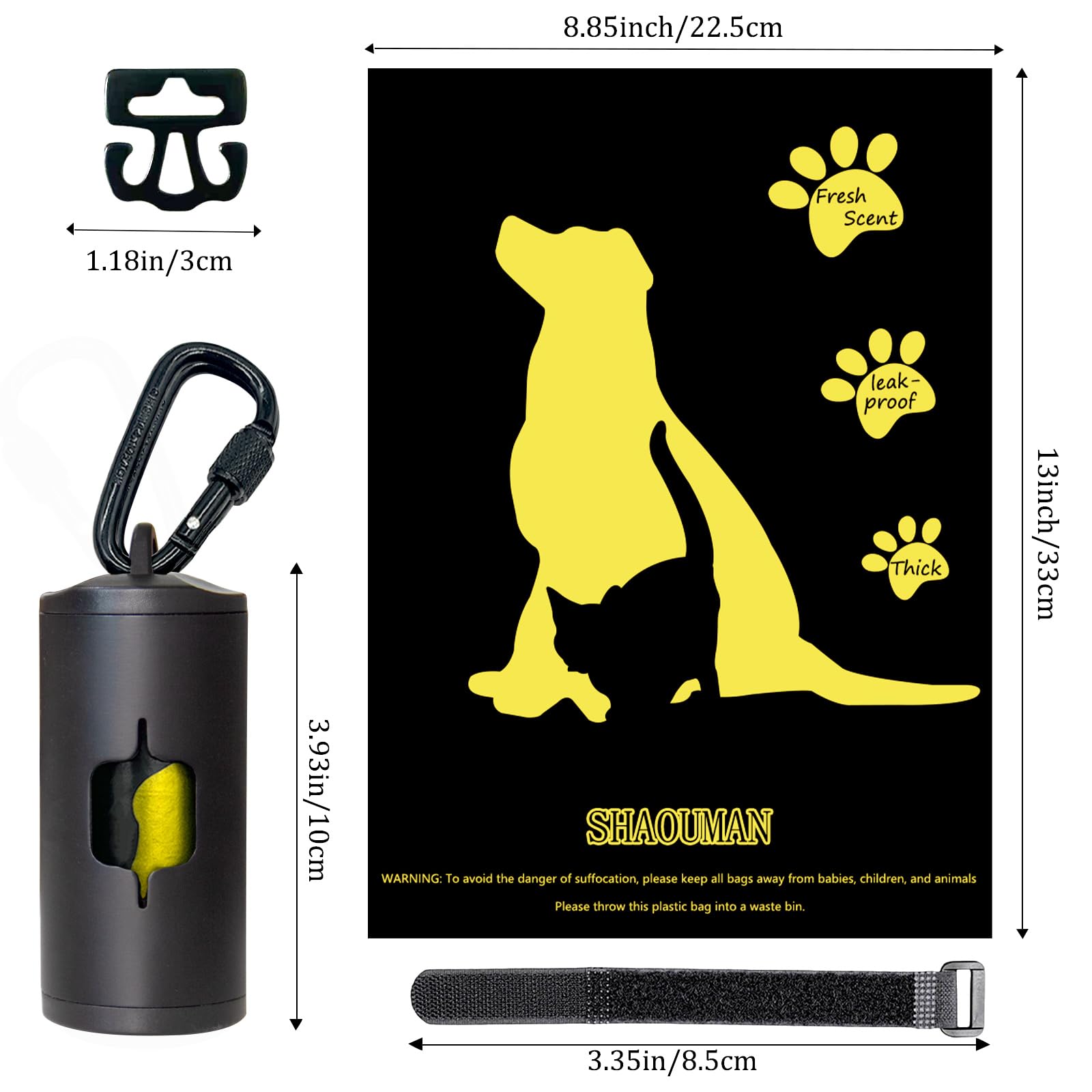 SHAOUMAN locking carabiner keeps the bag holder securely attached to leashes during runs.