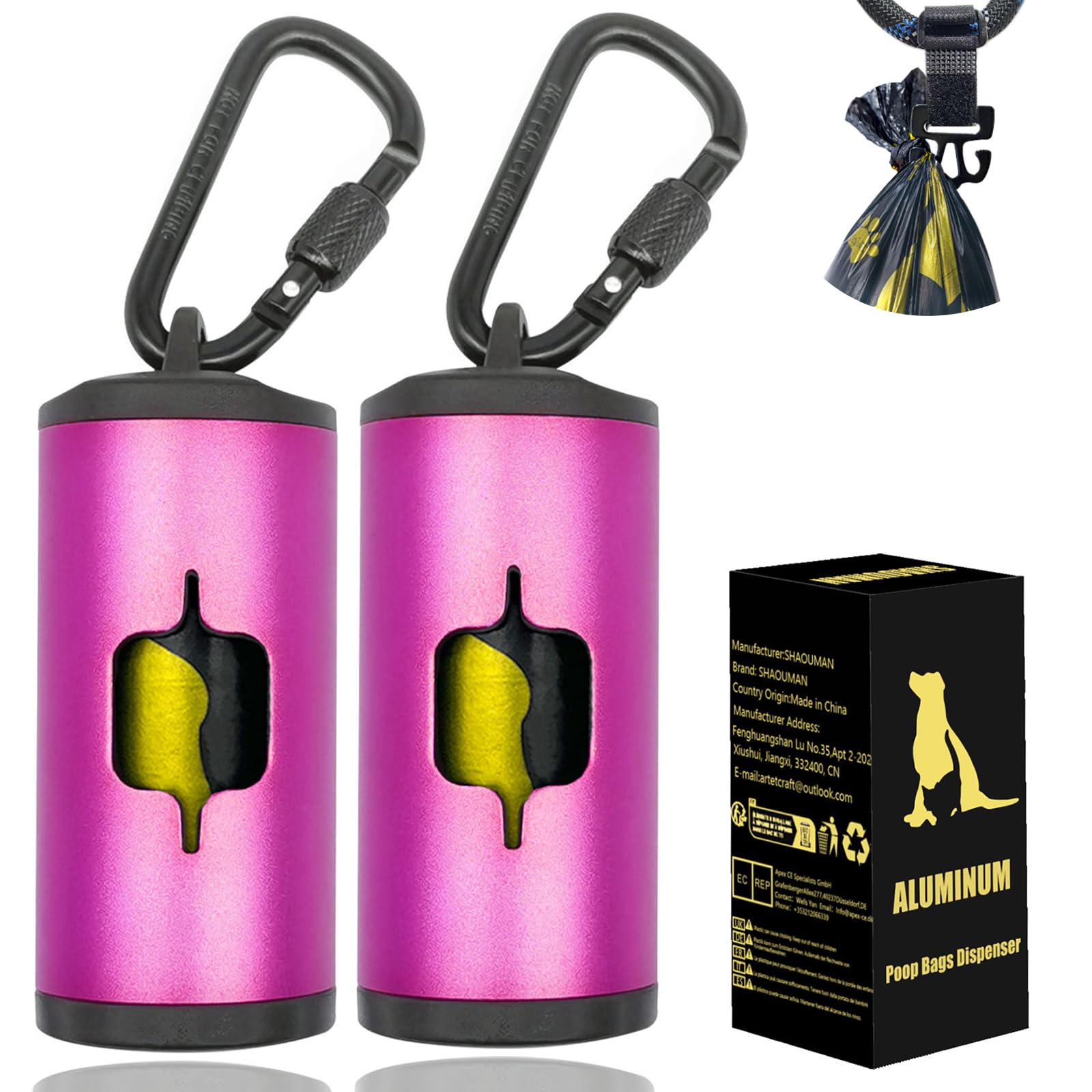 SHAOUMAN metal dog poop bag holder 2-pack with durable aluminum for everyday walks.