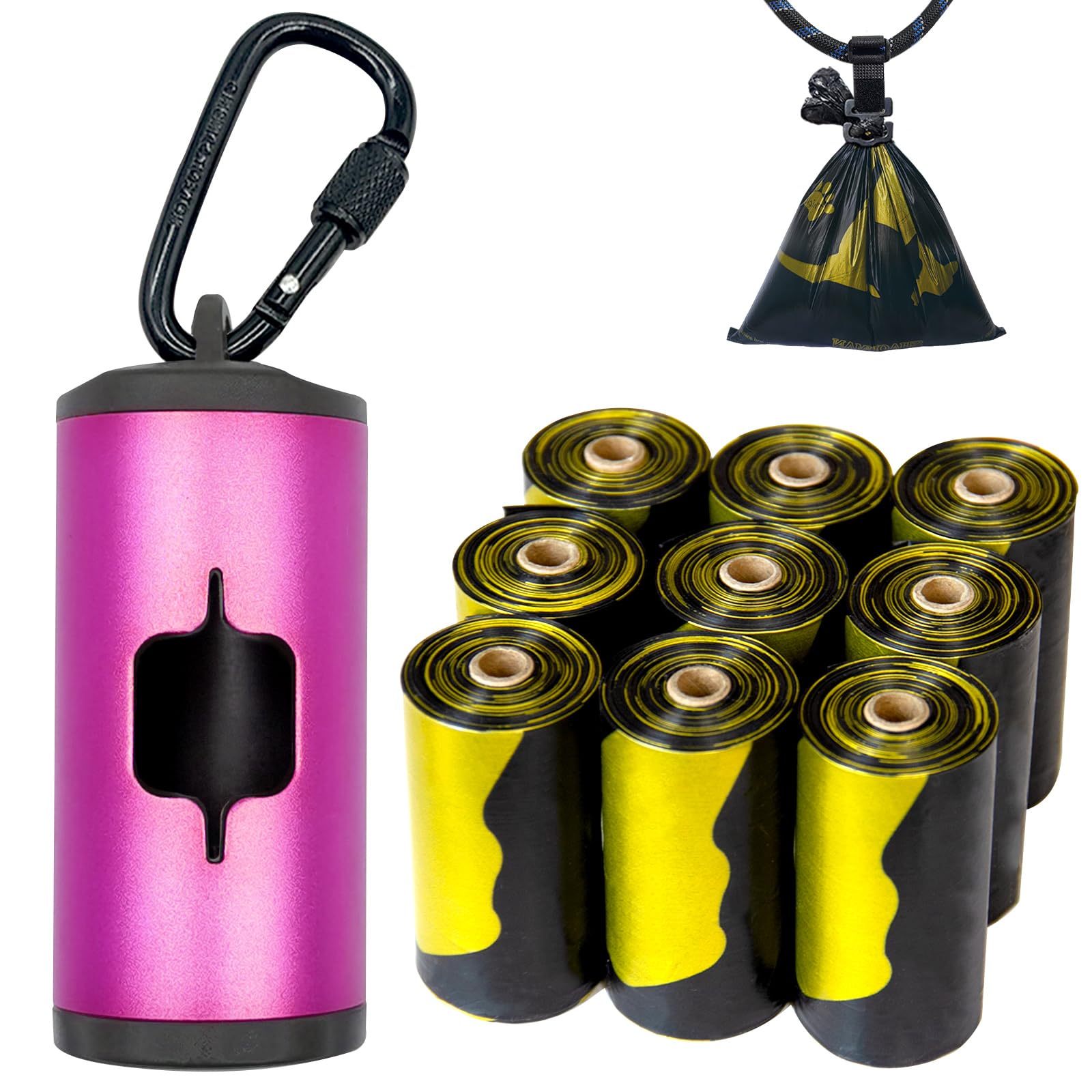 SHAOUMAN metal dog poop bag holder with clip keeps bags secure during walks.