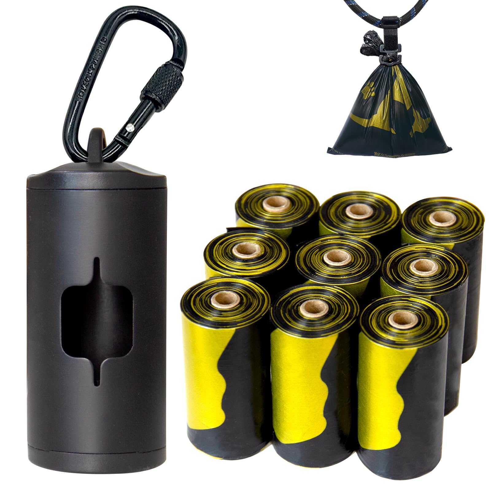 SHAOUMAN metal dog poop bag holder with leash clip shows durable aluminum for outdoor reliability.