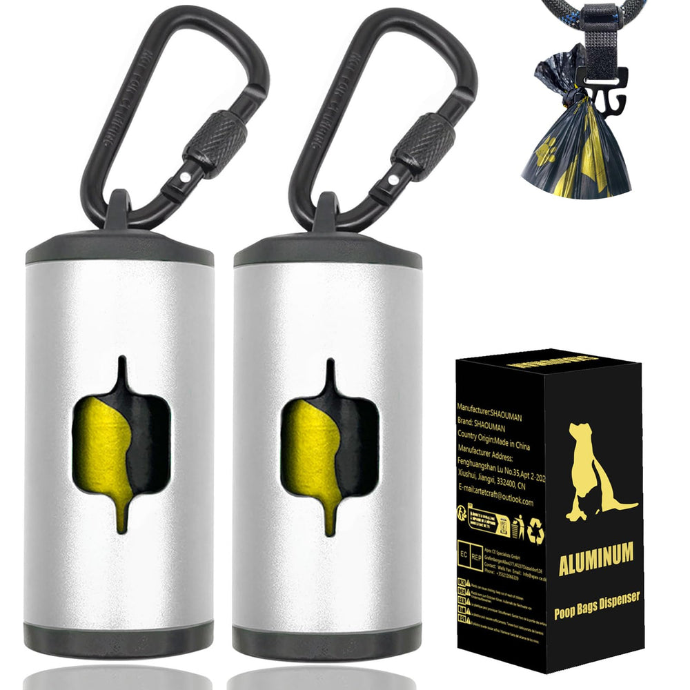 SHAOUMAN metal dog poop bag holder silver—secure lid-closure for reliable walks.